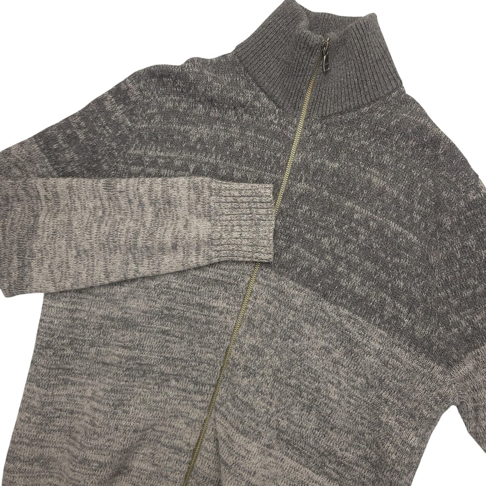 Banana Republic Sweater Womwns XL Gray Full Zip Mock Neck 80%‎ Merino Wool